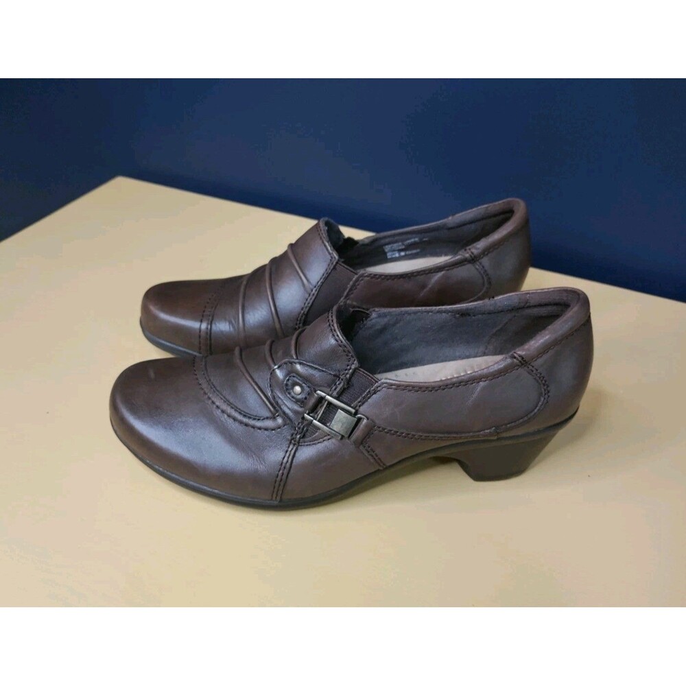 Earth Origins Shoes Women's 9M Brown Roxanne Slip-On Comfort Leather 2" Heel EUC